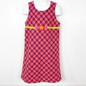 Little girls Plaid retro sleeveless felt flowers dress size 6X Hartstrings
